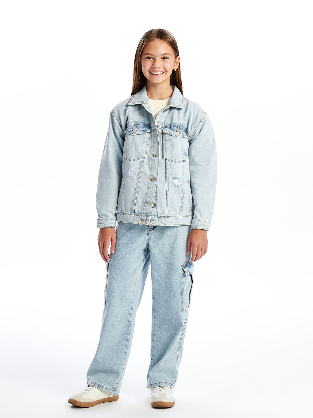 LCW Kids Mavi Kız Çocuk Jean Ceket - 1