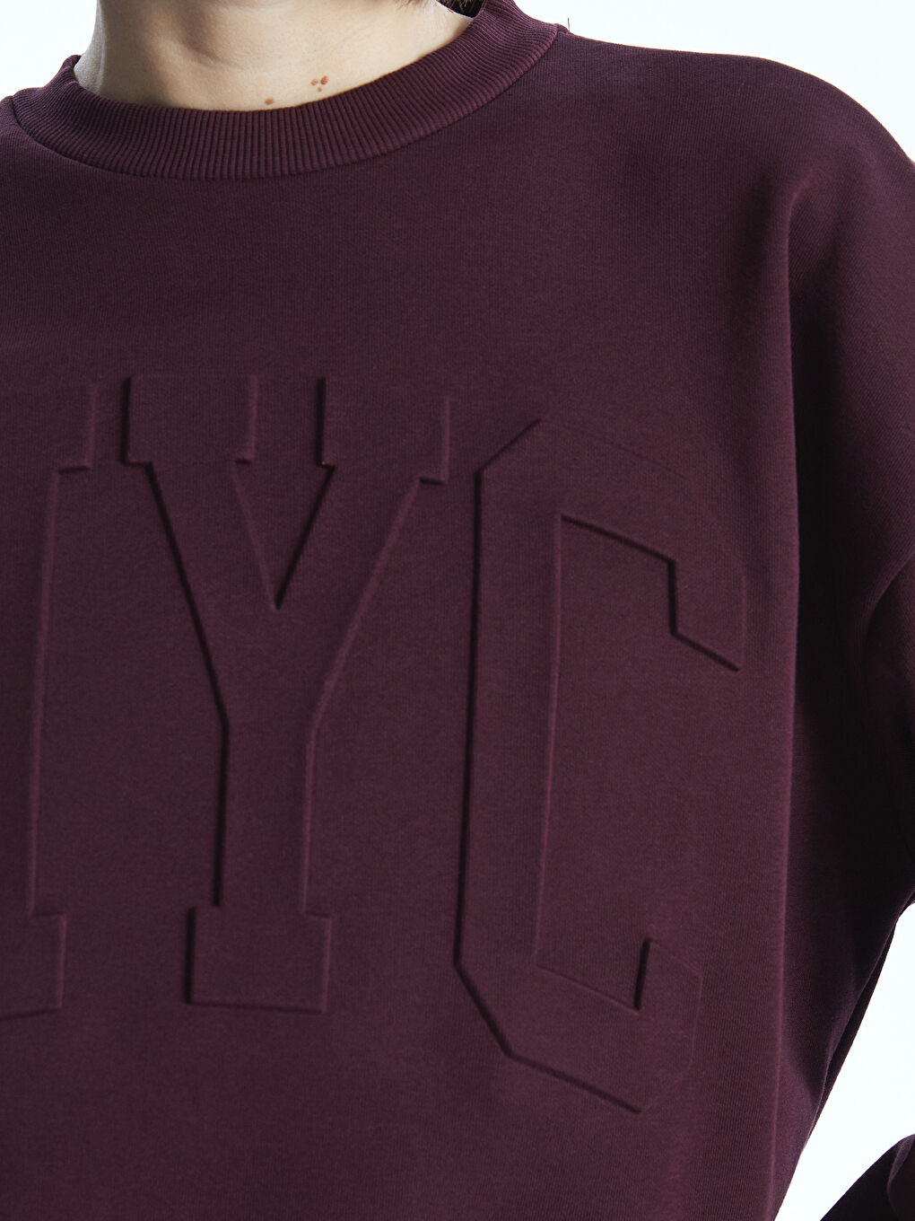 Mürdüm Bisiklet Yaka Baskılı Oversize Kadın Kalın Sweatshirt-2