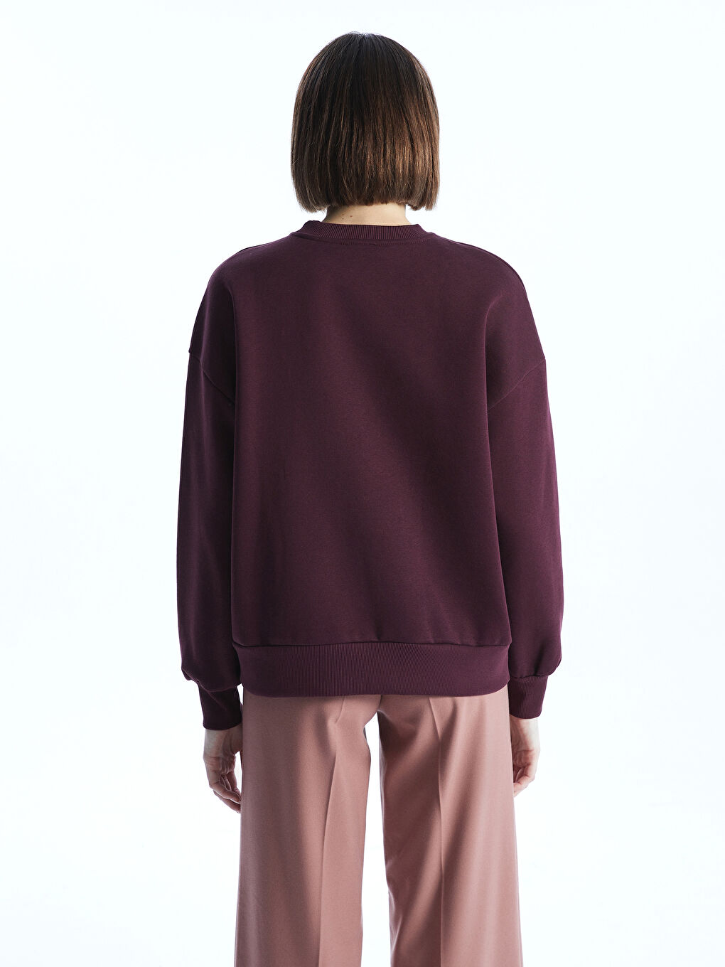 Mürdüm Bisiklet Yaka Baskılı Oversize Kadın Kalın Sweatshirt-3