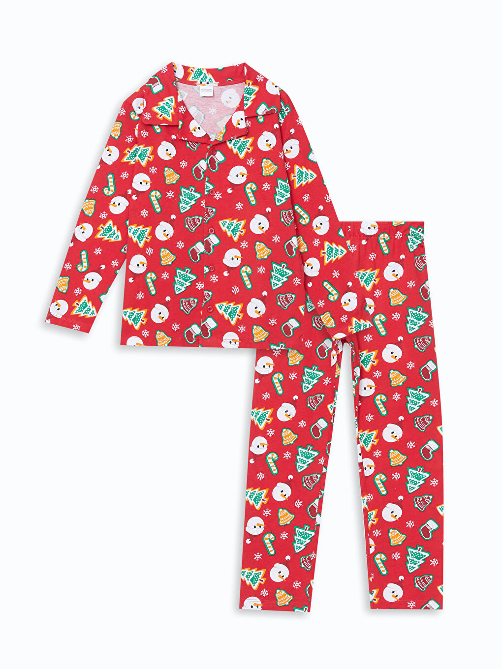 LCW Kids Kırmızı Gömlek Yaka Yılbaşı Temalı Erkek Çocuk Pijama Takımı