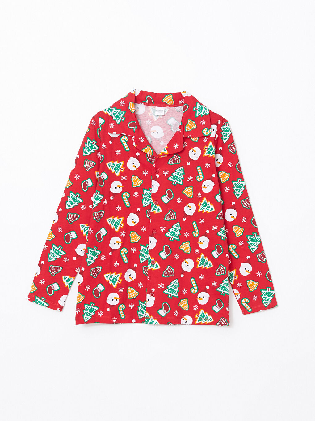 Kırmızı Gömlek Yaka Yılbaşı Temalı Erkek Çocuk Pijama Takımı-1