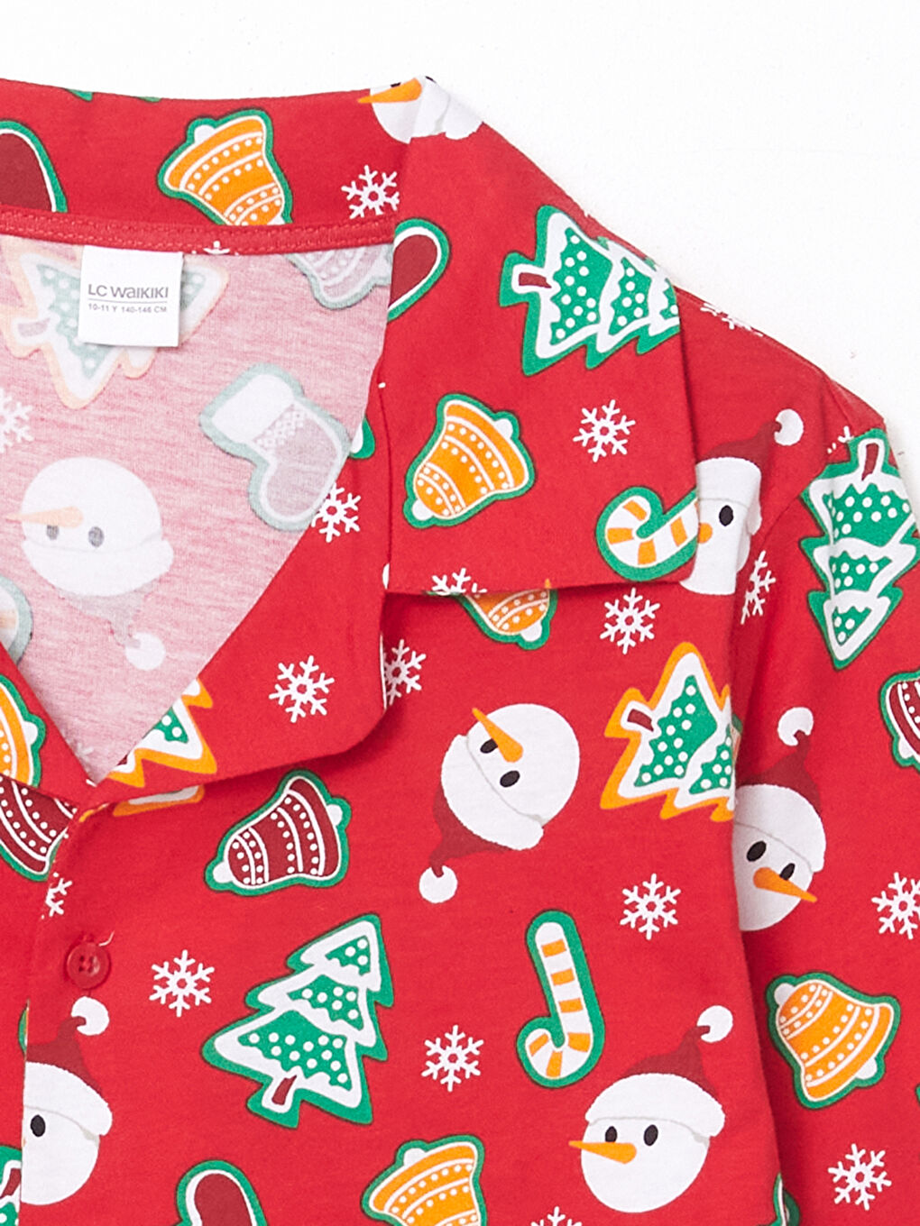 Kırmızı Gömlek Yaka Yılbaşı Temalı Erkek Çocuk Pijama Takımı-5