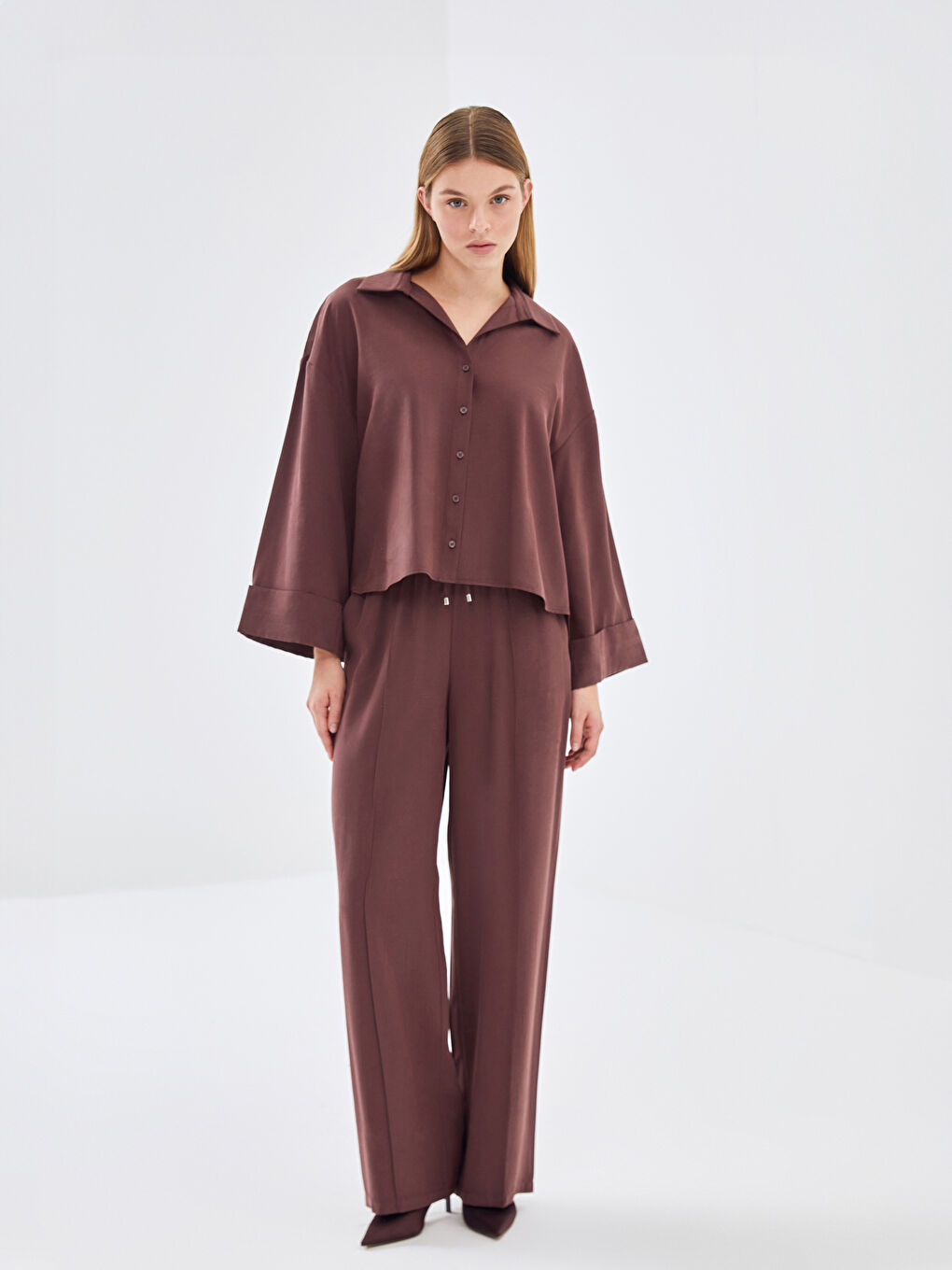 LCW Vision Elastic Waist Wide Leg Women's Trousers -W4KV65Z8-CTC