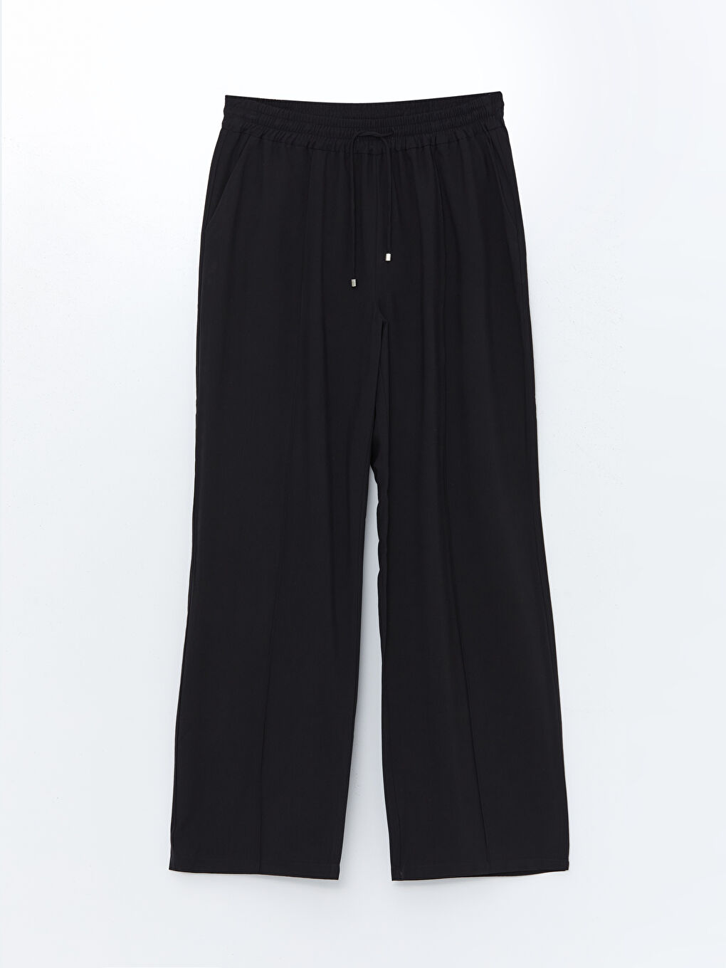 Siyah Beli Lastikli Geniş Paça Kadın Pantolon-5