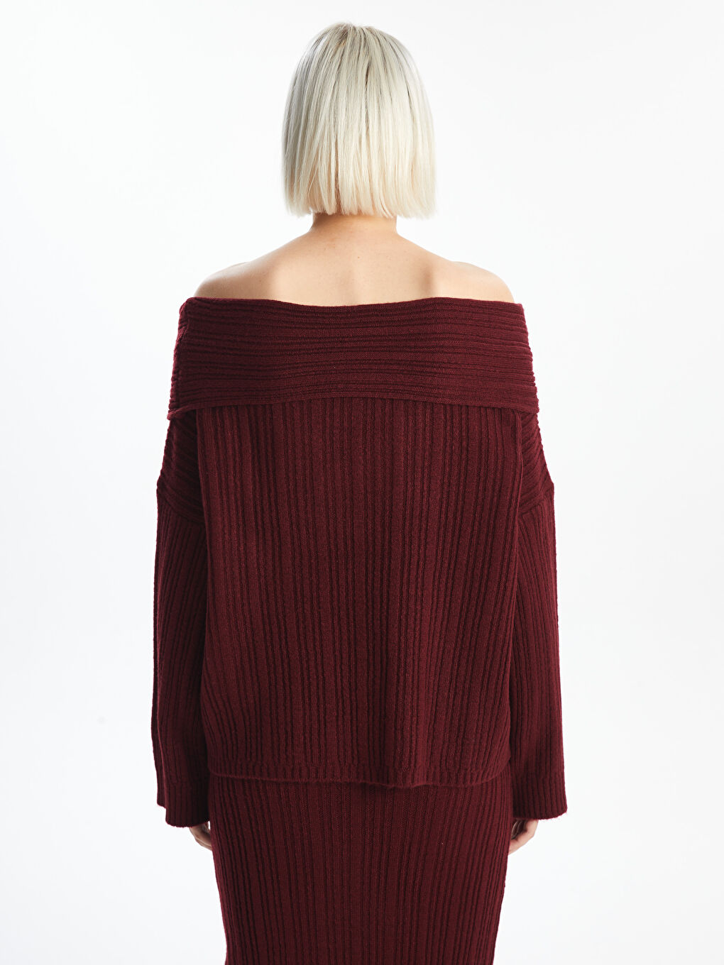 Bordo Kayık Yaka Kadın Triko Kazak-3