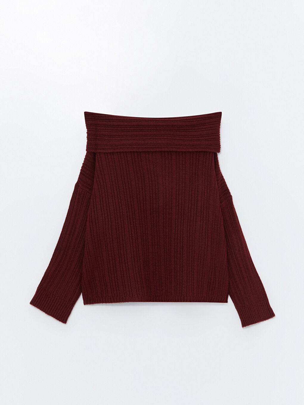 Bordo Kayık Yaka Kadın Triko Kazak-4