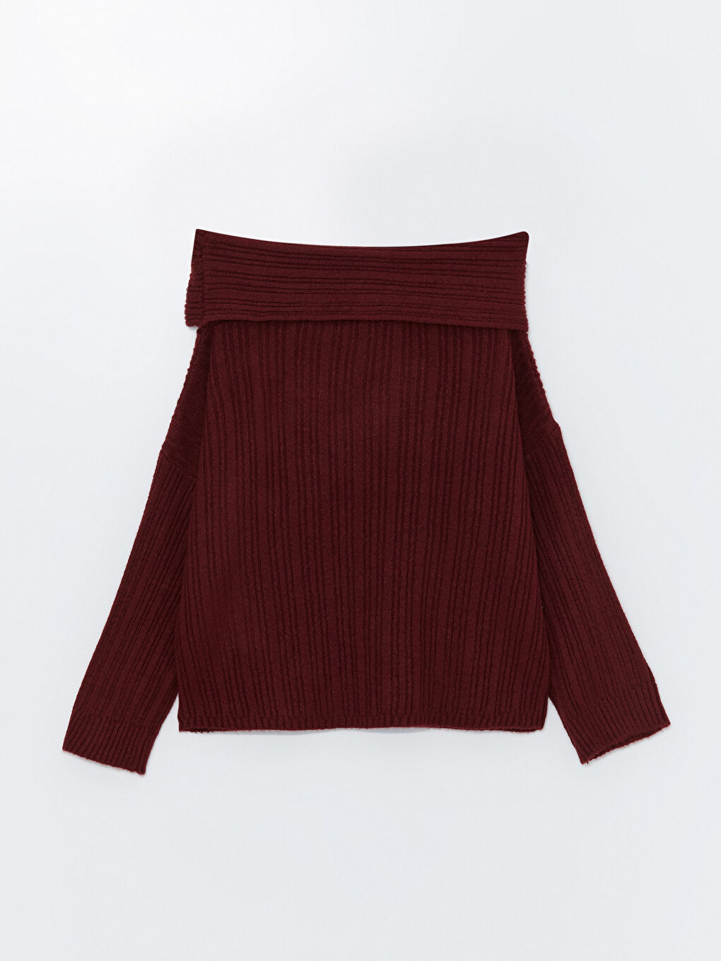 Bordo Kayık Yaka Kadın Triko Kazak-5