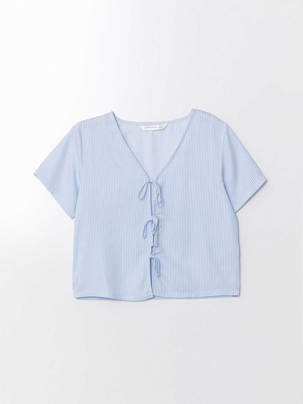 Mavi V Yaka Çizgili Kadın Pijama Üstü