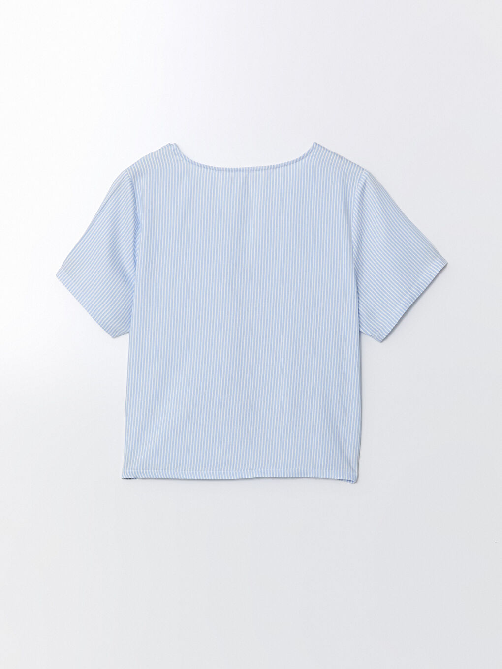 Mavi V Yaka Çizgili Kadın Pijama Üstü-1