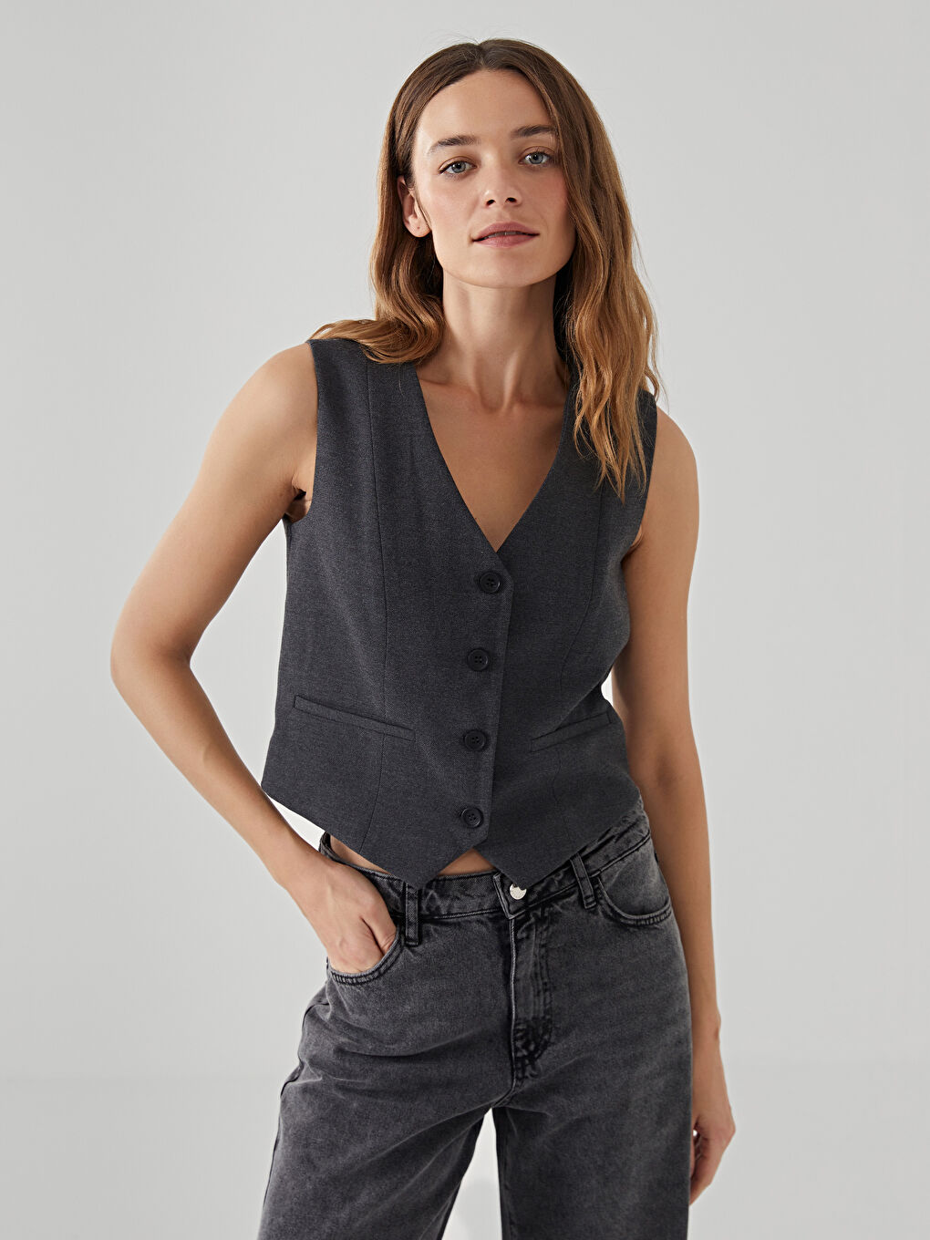 LCW Vision V Neck Women's Classic Waistcoat -W4KY19Z8-D2X