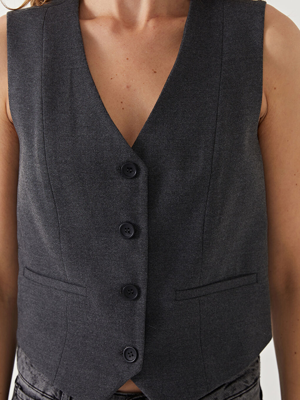 LCW Vision V Neck Women's Classic Waistcoat -W4KY19Z8-D2X