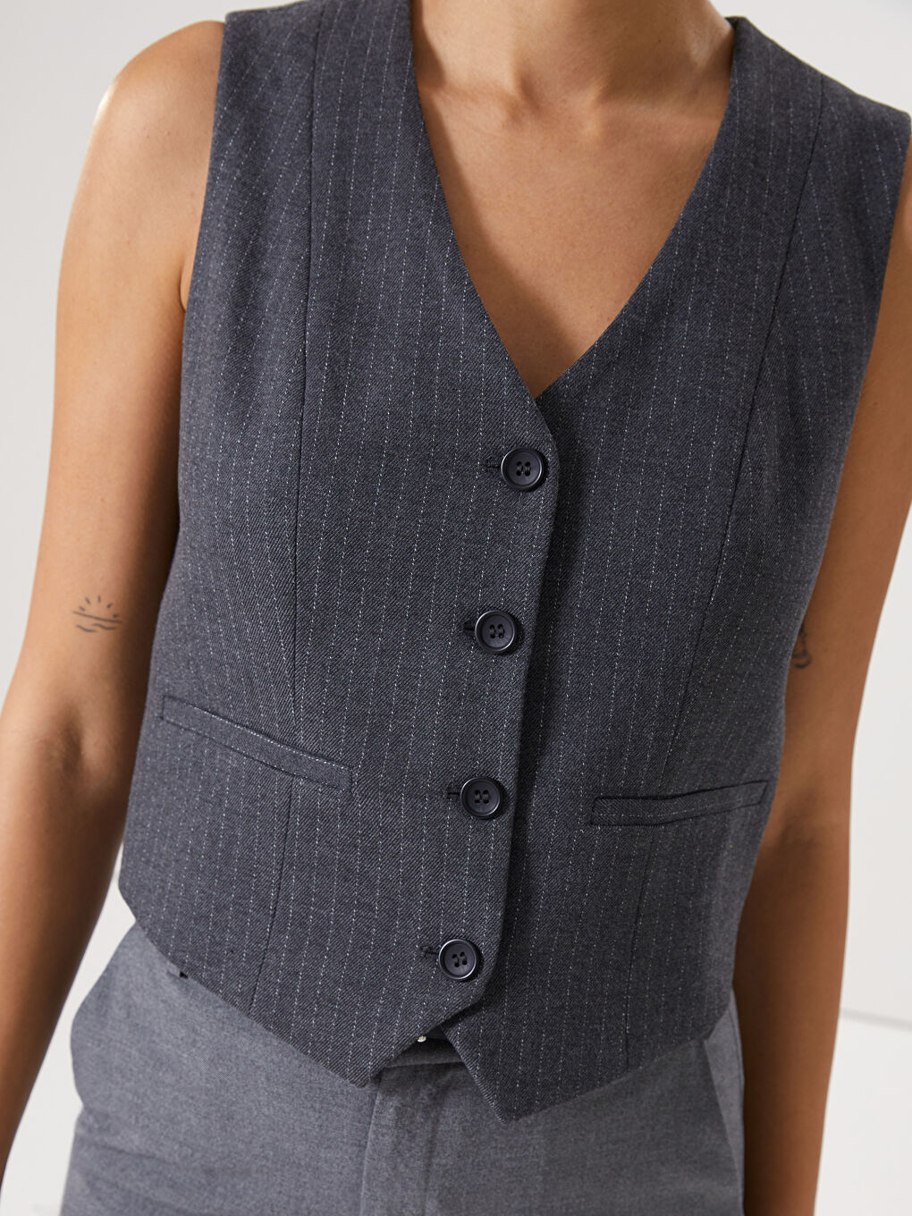 LCW Vision V-Neck Striped Women's Classic Waistcoat -W4KY19Z8-LE0