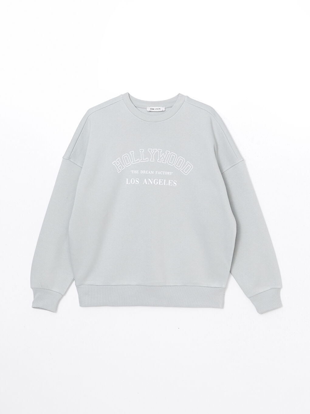 LCW Vision Gri Bisiklet Yaka Baskılı Oversize Kadın Kalın Sweatshirt