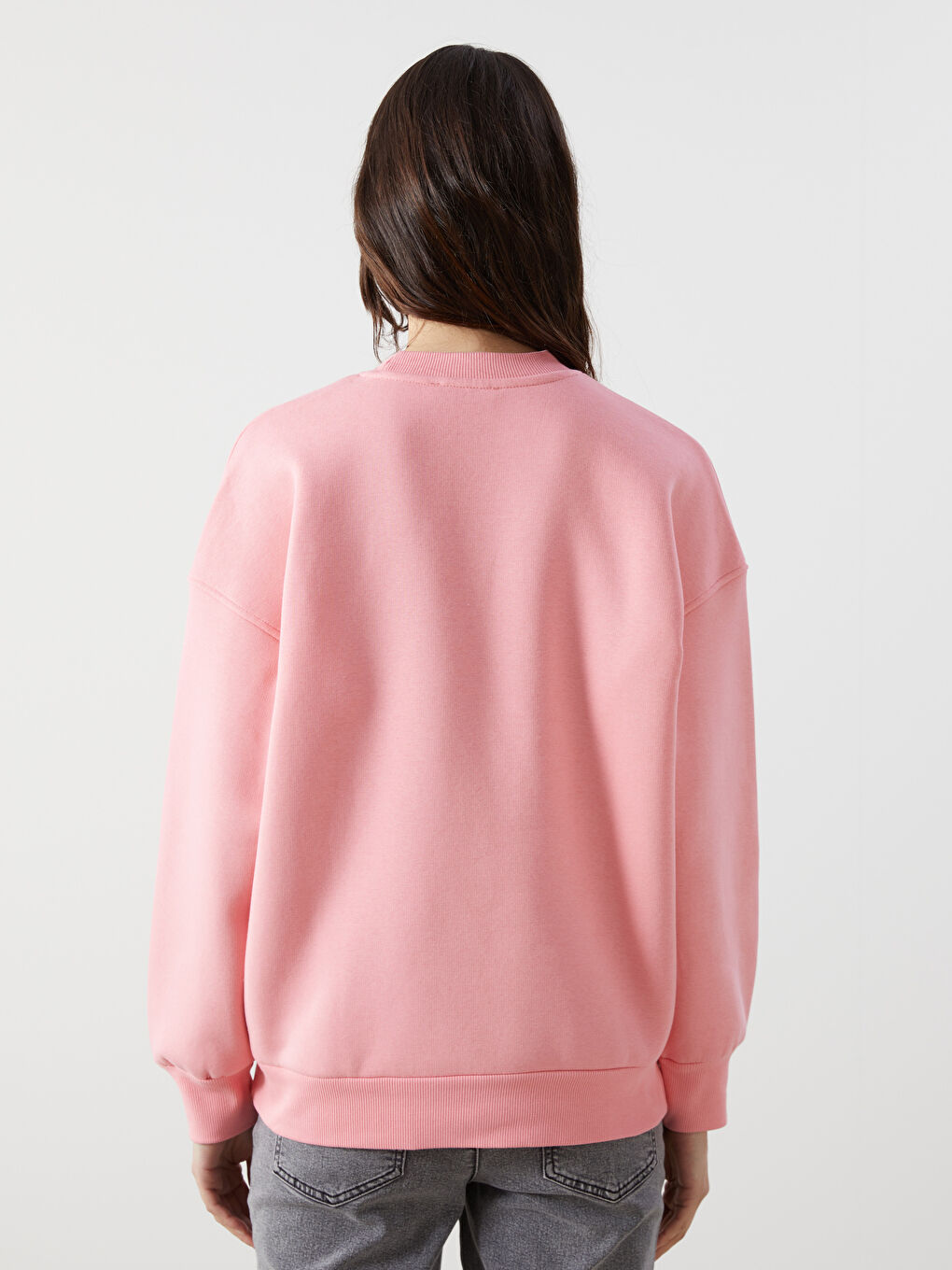 LCW Vision Pembe Bisiklet Yaka Nakışlı Oversize Kadın Kalın Sweatshirt - 3