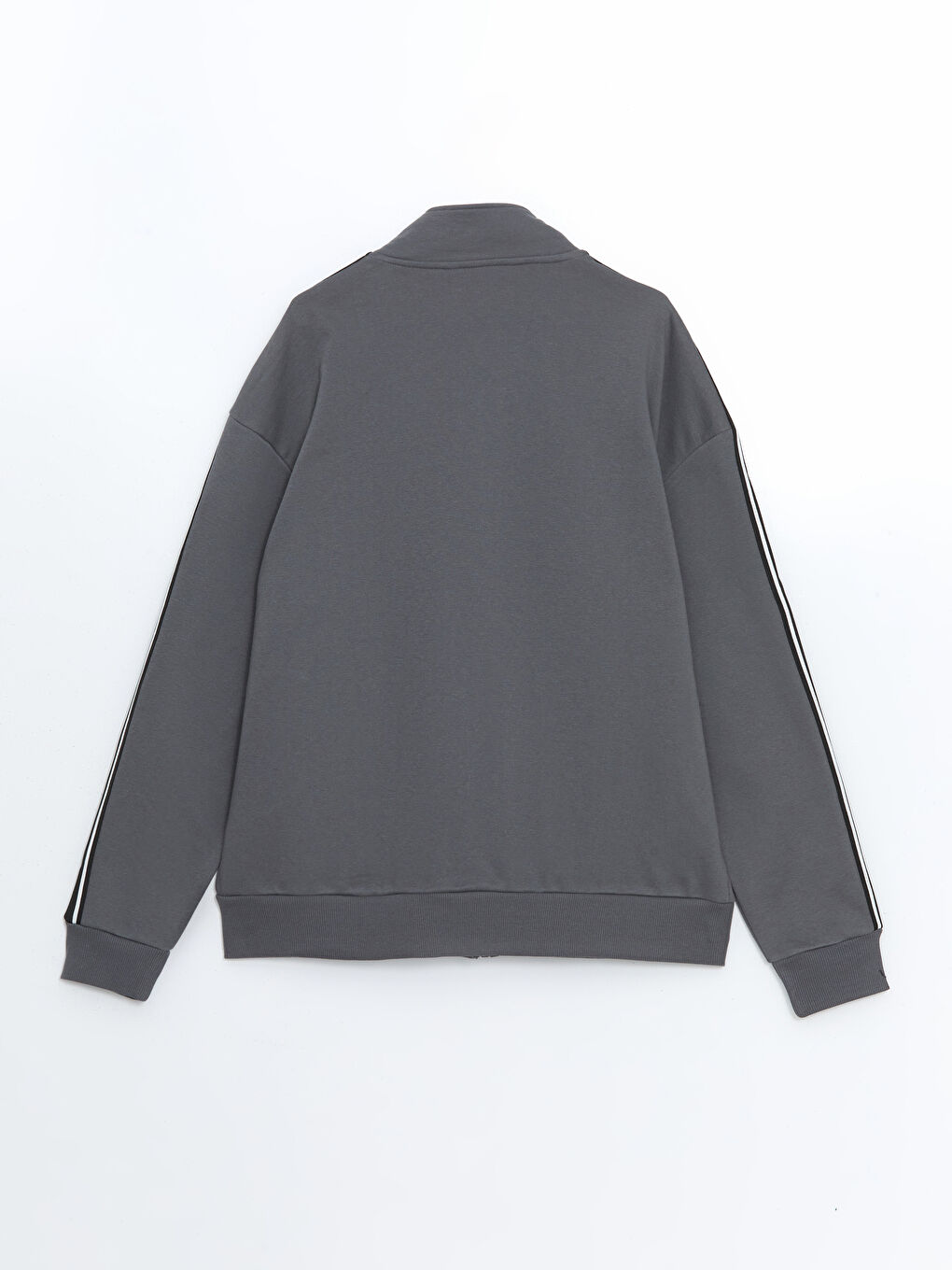 Gri Dik Yaka Uzun Kollu Erkek Fermuarlı Sweatshirt-5