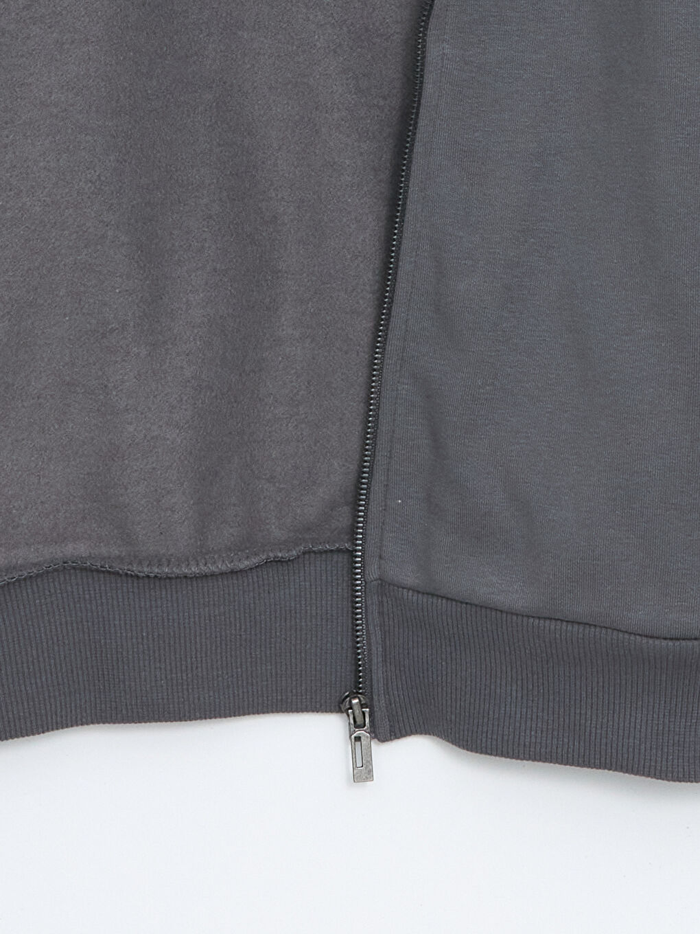 Gri Dik Yaka Uzun Kollu Erkek Fermuarlı Sweatshirt-6