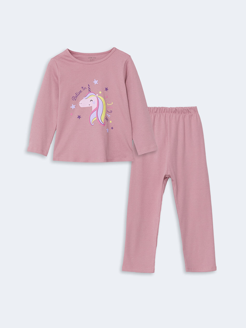 LCW Kids Kahverengi Bisiklet Yaka Kız Çocuk Pijama Takımı