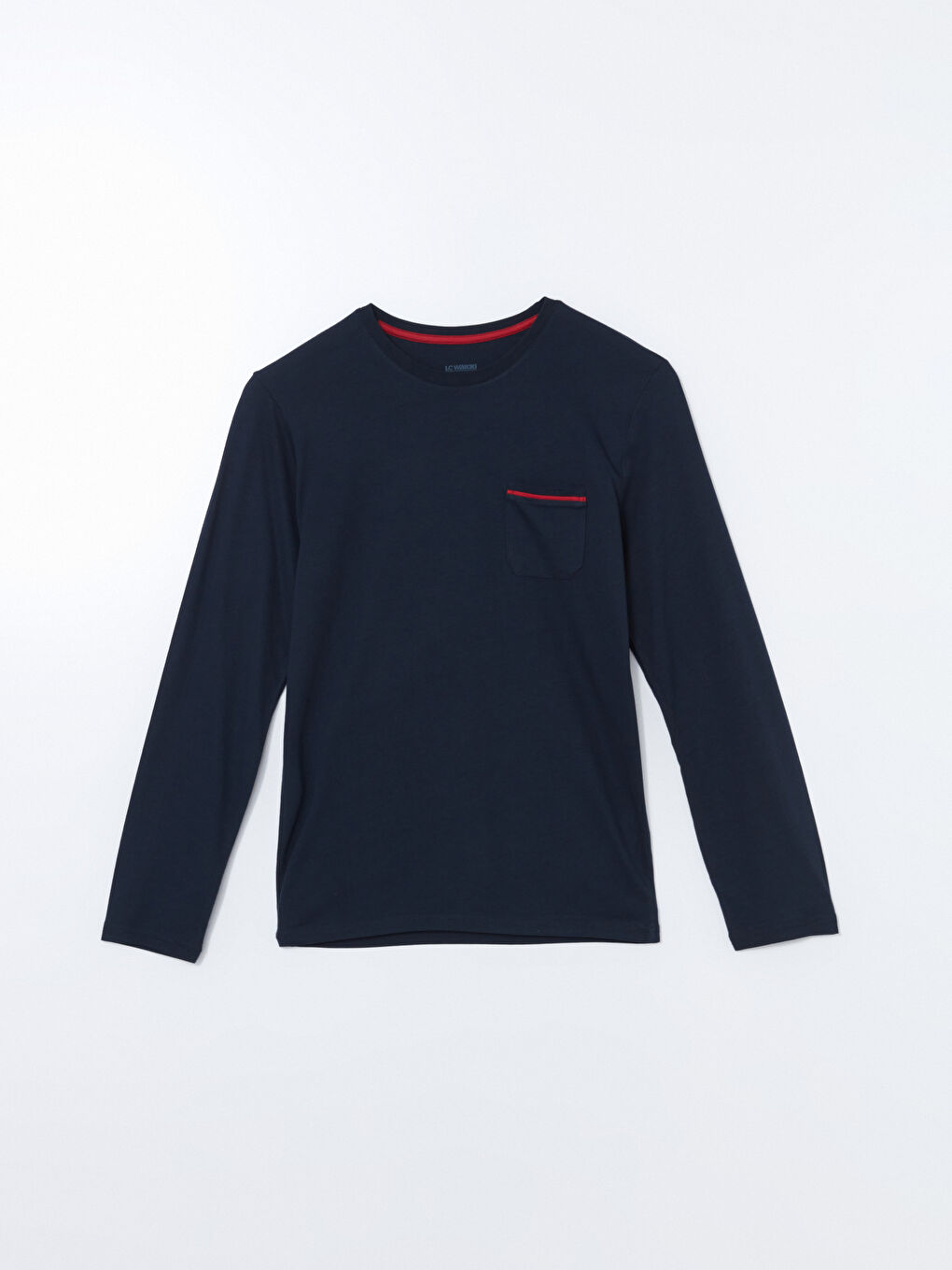 Lacivert Bisiklet Yaka Uzun Kollu Erkek Pijama Üst