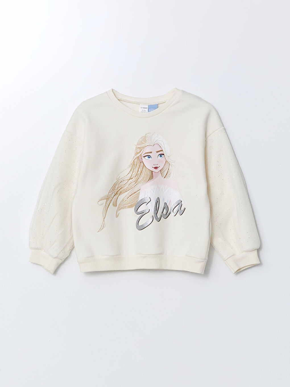 LCW baby Ekru Bisiklet Yaka Elsa Baskılı Kız Bebek Sweatshirt ve Tayt 2'li Takım - 1