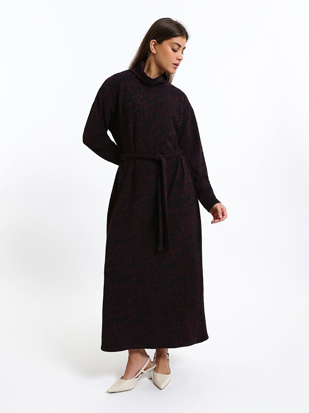 Funnel Neck Long Sleeve Women's Dress-1