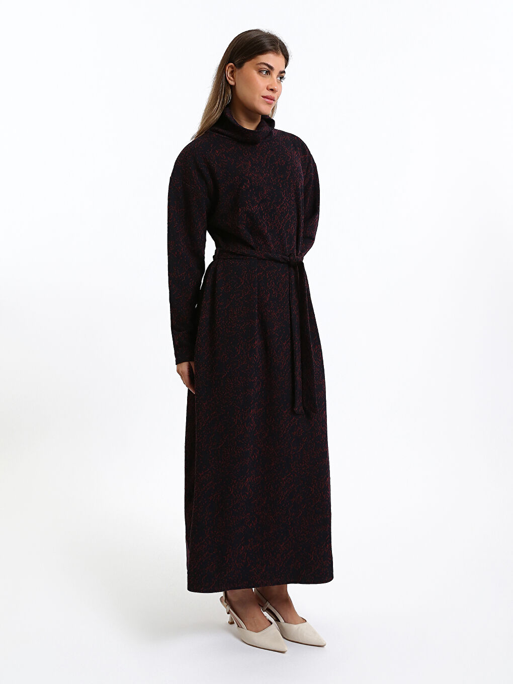 Funnel Neck Long Sleeve Women's Dress-3