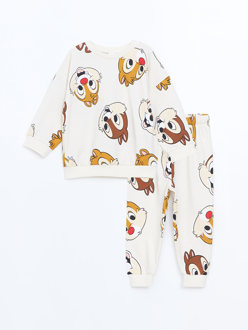 Ekru Chip and Dale Baskılı Erkek Çocuk Sweatshirt ve Eşofman Alt 2'li