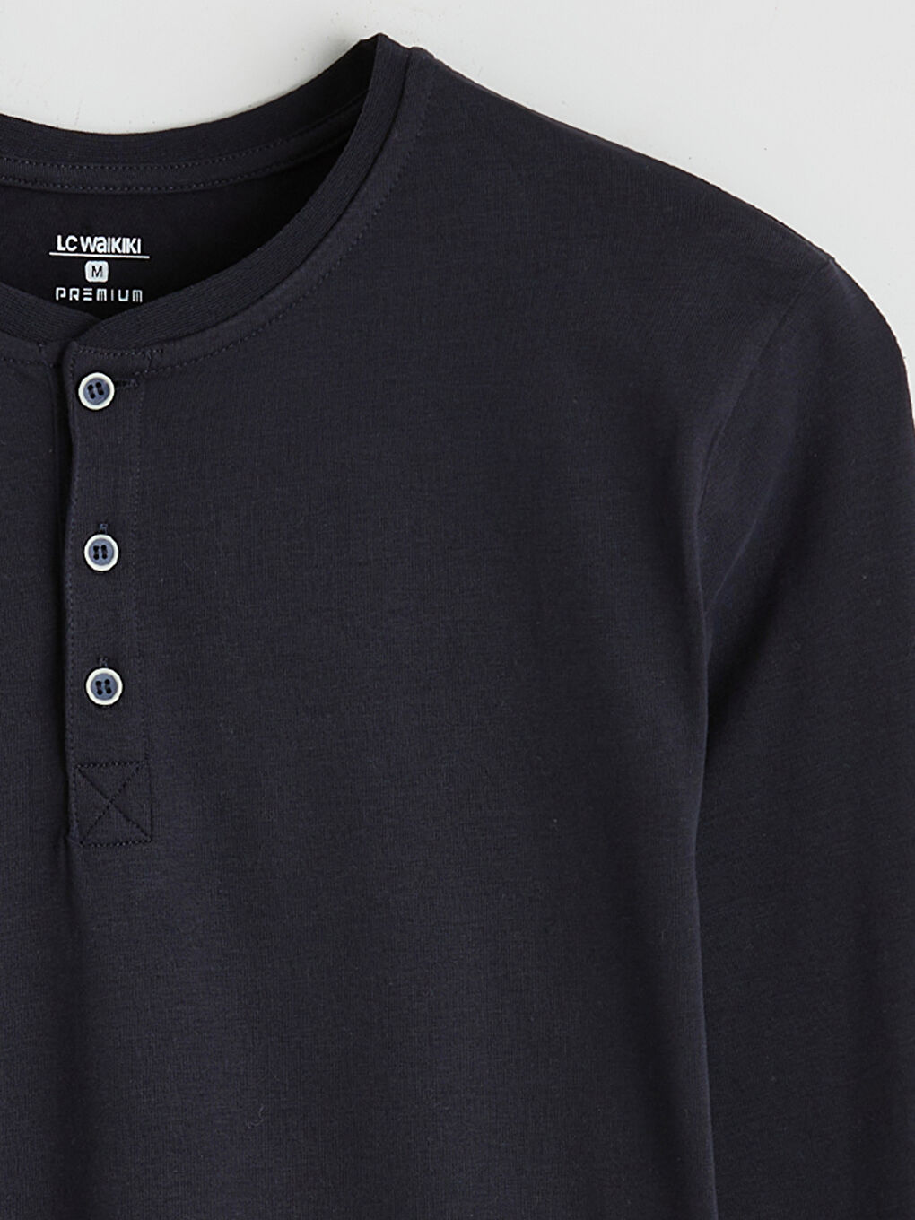 Lacivert Bisiklet Yaka Uzun Kollu Erkek Pijama Üst-5