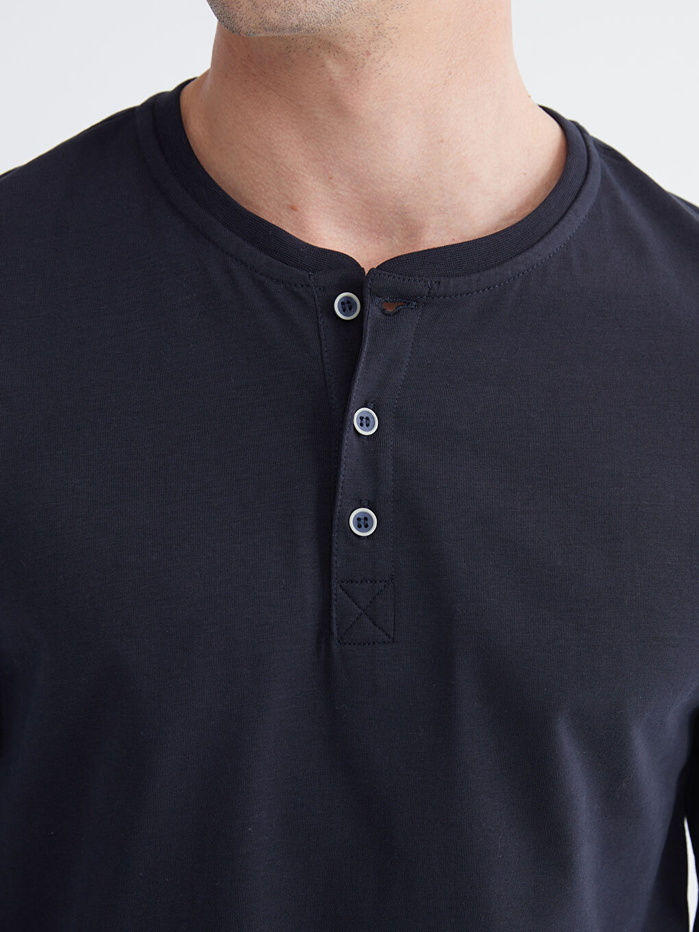 Lacivert Bisiklet Yaka Uzun Kollu Erkek Pijama Üst-2