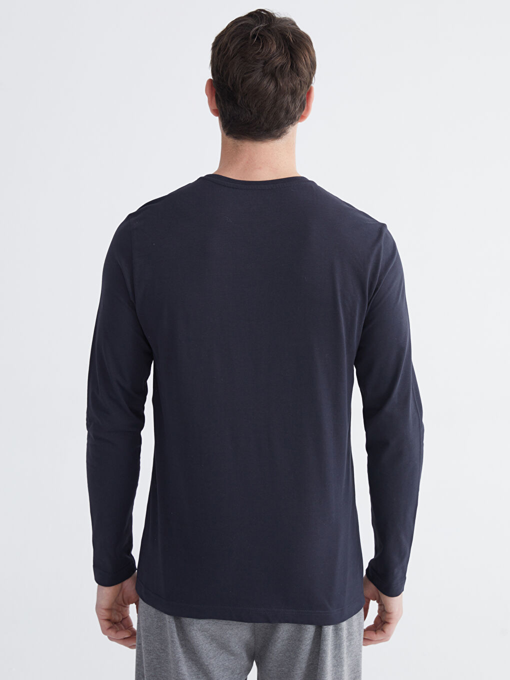 Lacivert Bisiklet Yaka Uzun Kollu Erkek Pijama Üst-3