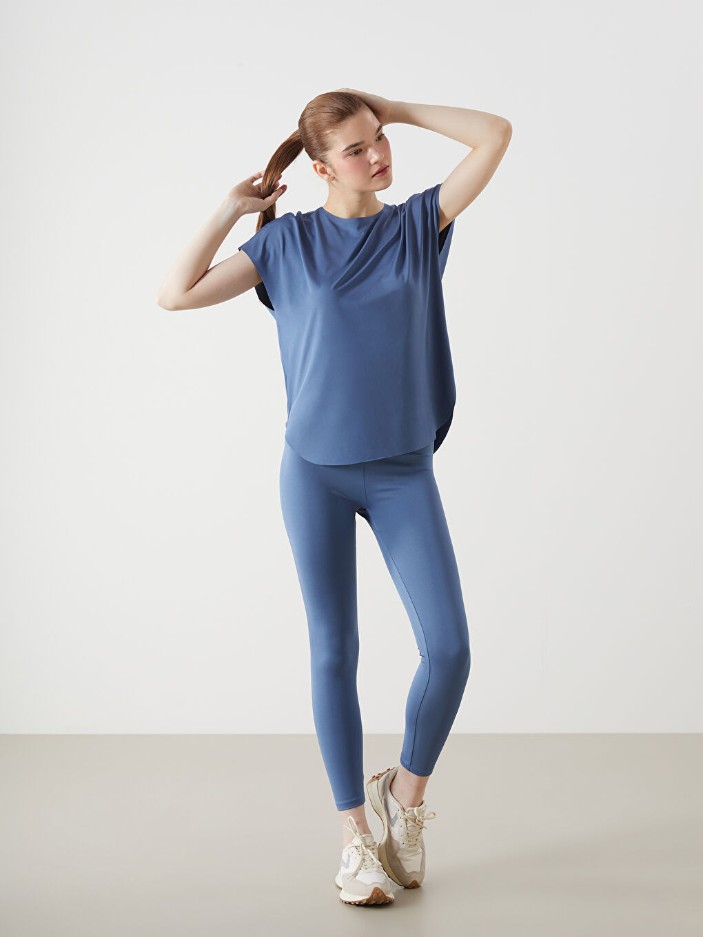 Mavi Beli Lastikli Kadın Tayt