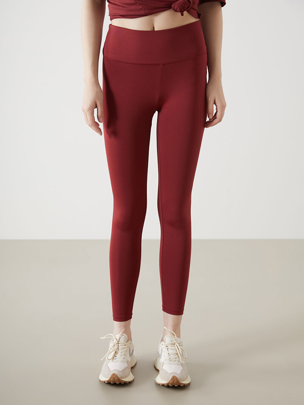 Bordo Beli Lastikli Kadın Tayt-1