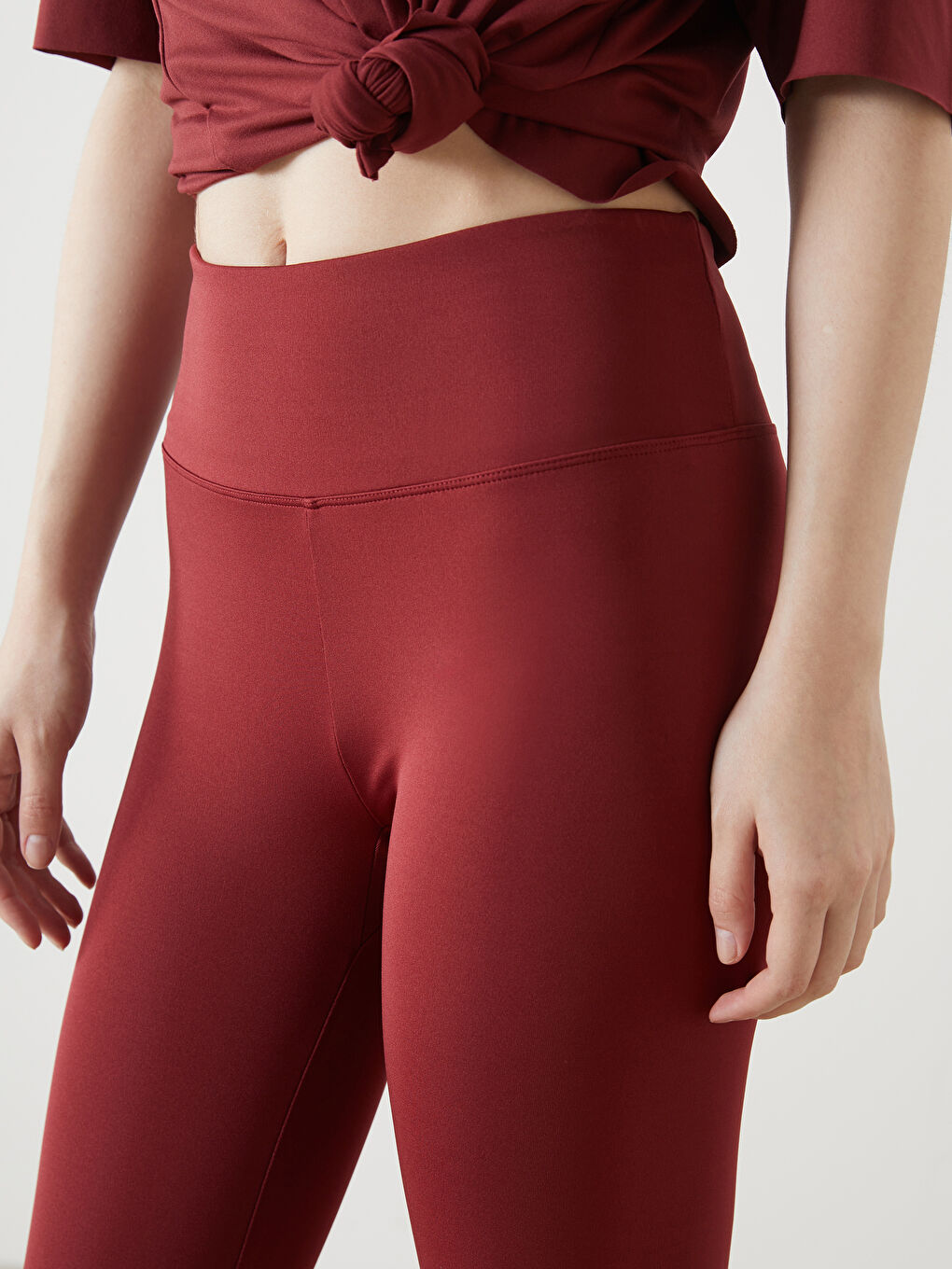 Bordo Beli Lastikli Kadın Tayt-2