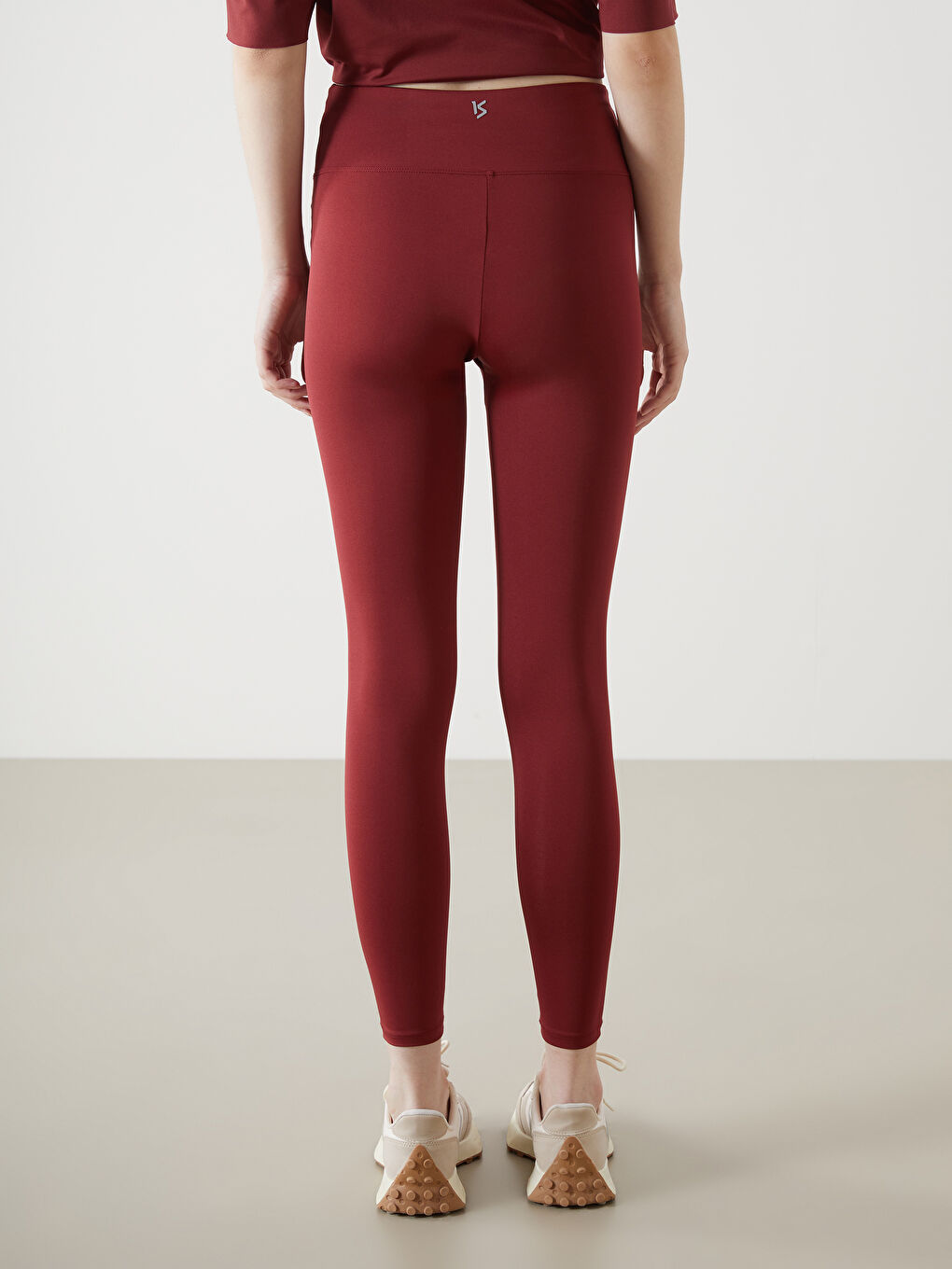 Bordo Beli Lastikli Kadın Tayt-3