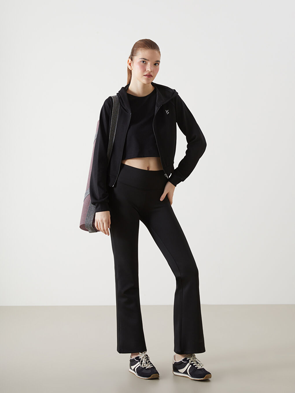 Siyah Beli Lastikli İspanyol Paça Kadın Tayt Pantolon