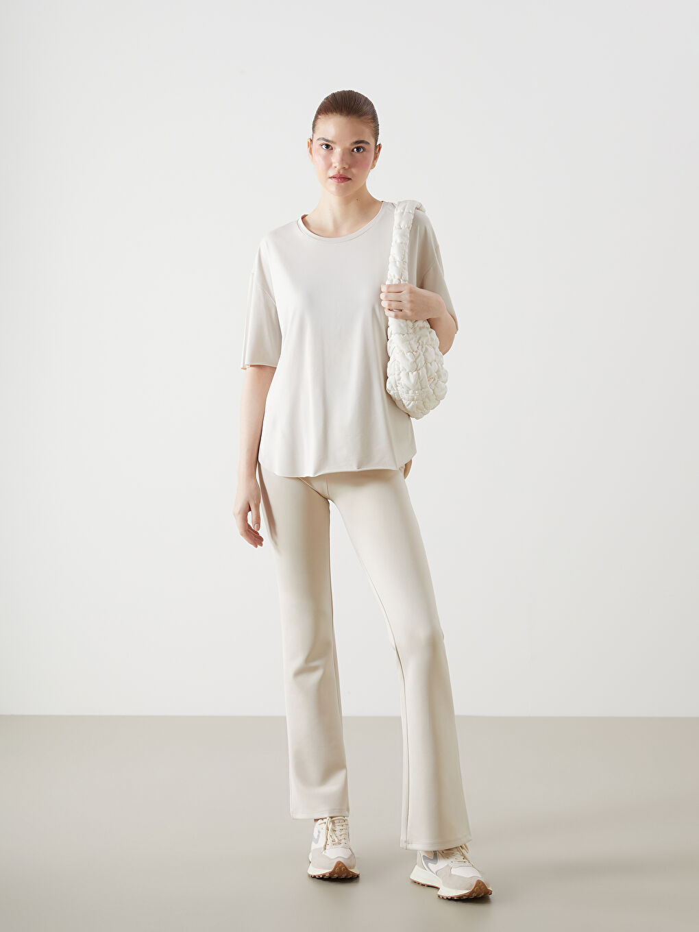 Gri Beli Lastikli İspanyol Paça Kadın Tayt Pantolon