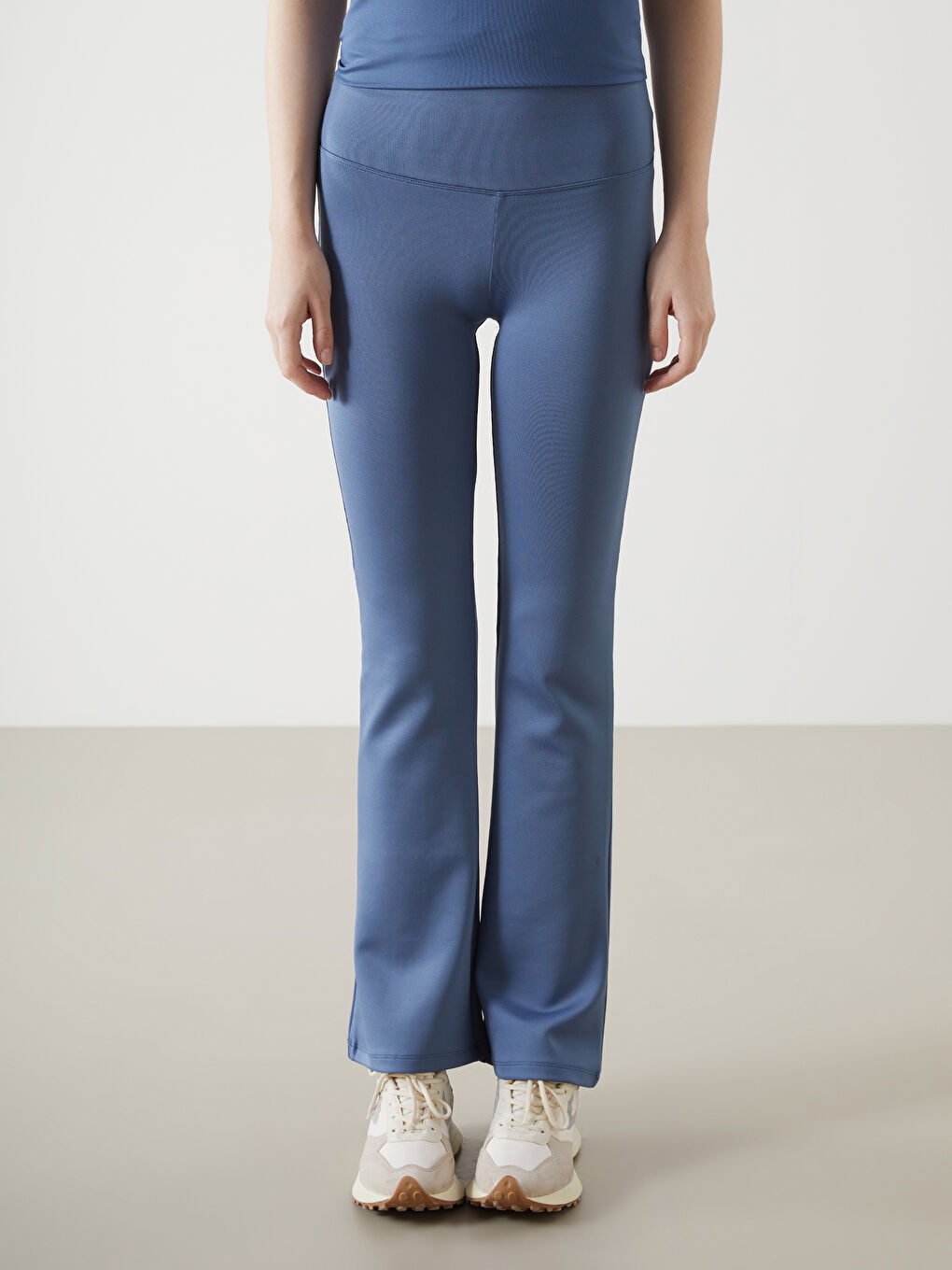 Mavi Beli Lastikli İspanyol Paça Kadın Tayt Pantolon-1