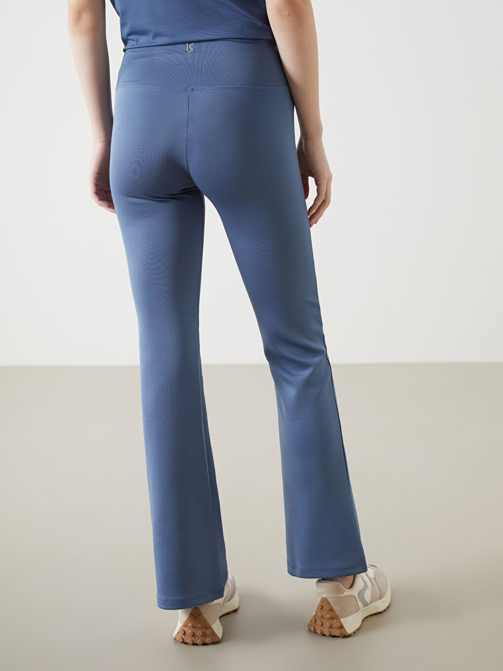 Mavi Beli Lastikli İspanyol Paça Kadın Tayt Pantolon-3