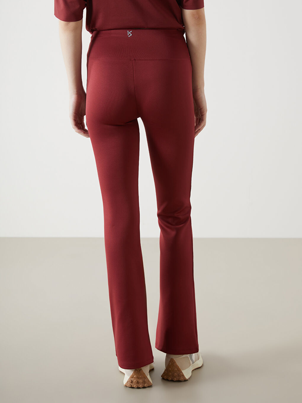 Bordo Beli Lastikli İspanyol Paça Kadın Tayt Pantolon-3