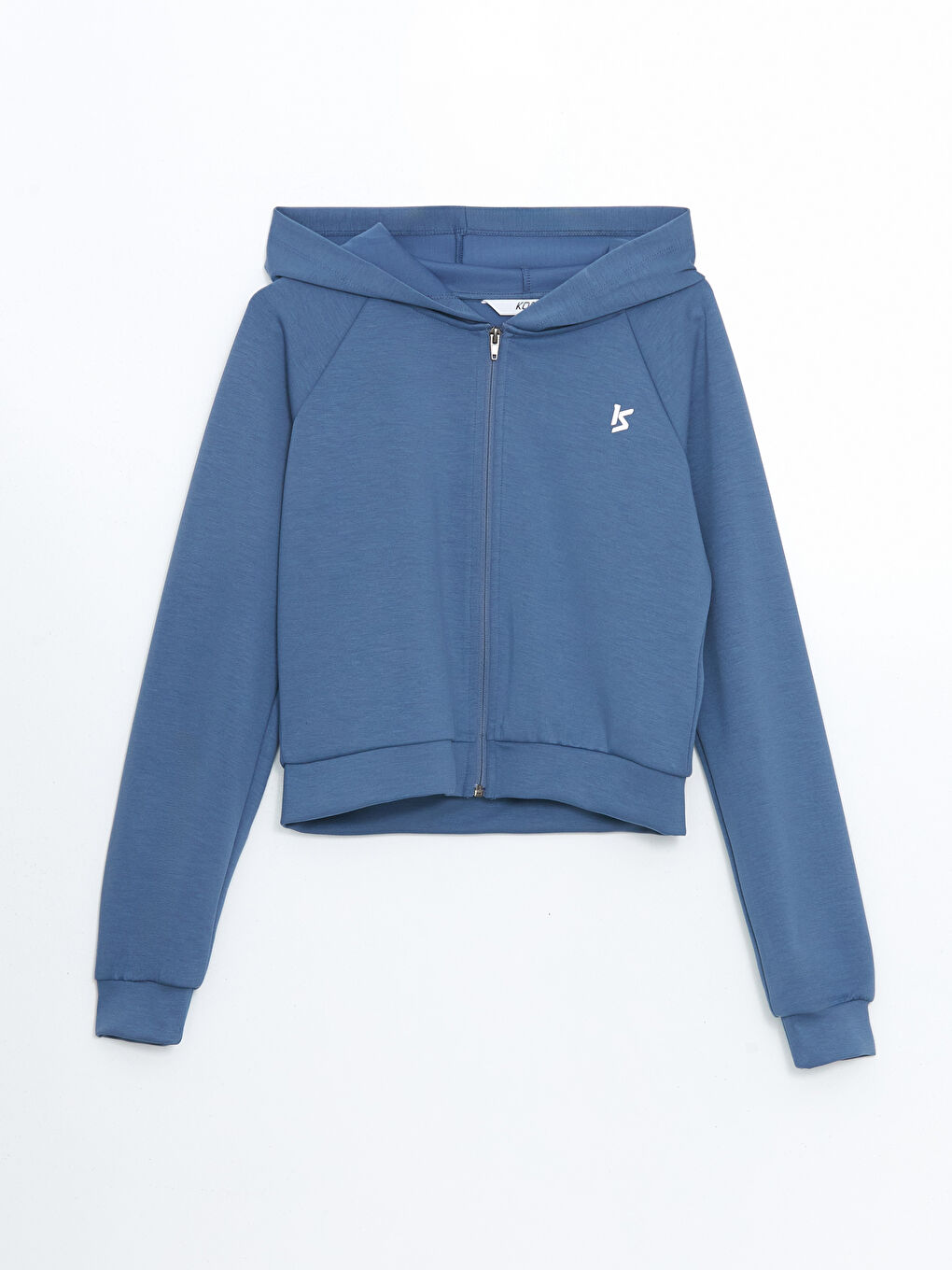 Mavi Kapüşonlu Baskılı Kadın Fermuarlı Sweatshirt-4