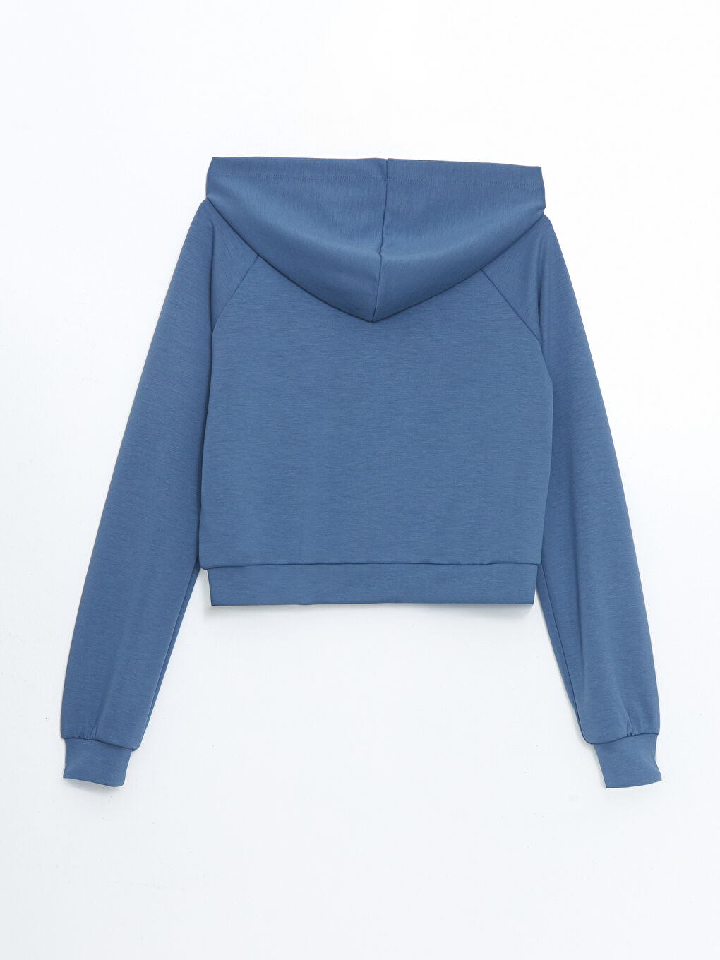 Mavi Kapüşonlu Baskılı Kadın Fermuarlı Sweatshirt-5