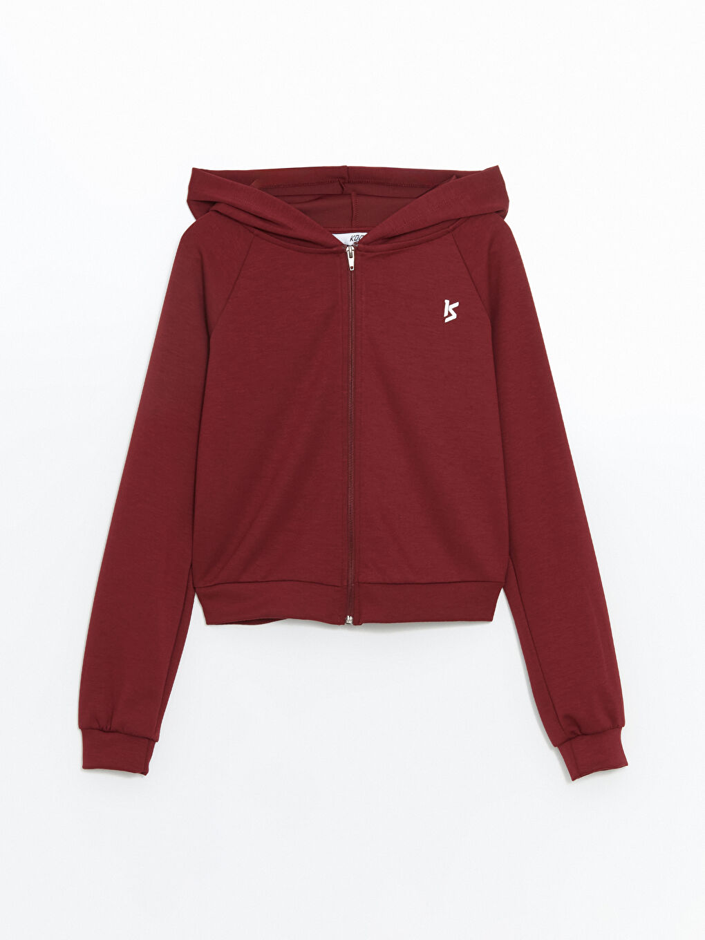 KOOR Bordo Kapüşonlu Baskılı Kadın Fermuarlı Sweatshirt - 4