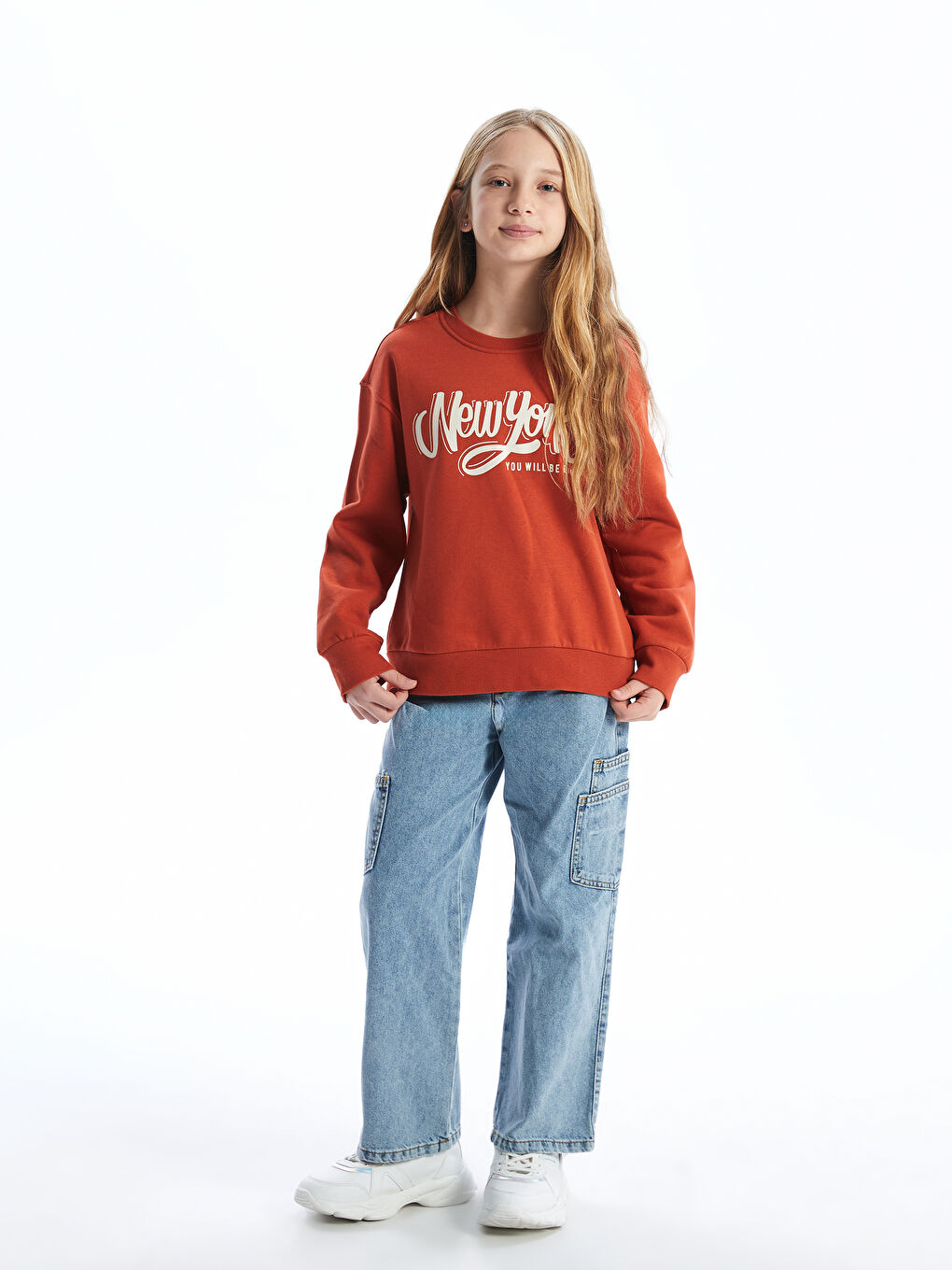 LCW Kids Turuncu Bisiklet Yaka Kız Çocuk Sweatshirt - 1