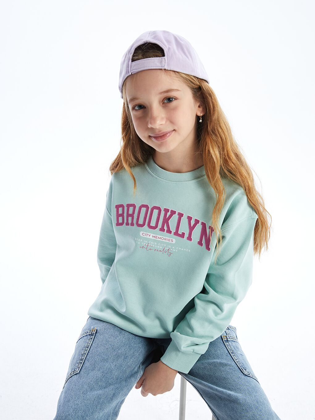 LCW Kids Yeşil Bisiklet Yaka Kız Çocuk Crop Kalın Sweatshirt