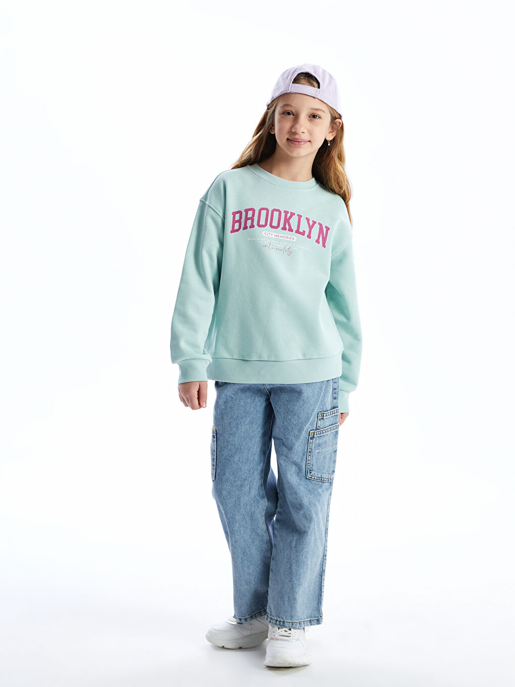 LCW Kids Yeşil Bisiklet Yaka Kız Çocuk Crop Kalın Sweatshirt - 1