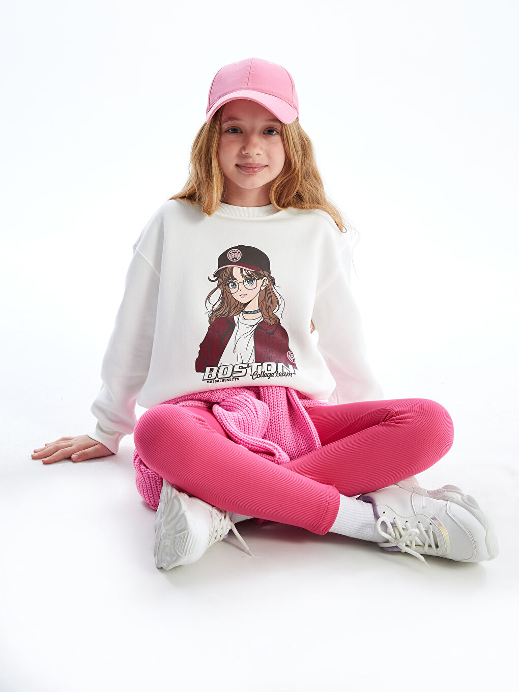 LCW Kids Crew Neck Girls' Crop Thick Sweatshirt -W4L090Z4-R9J