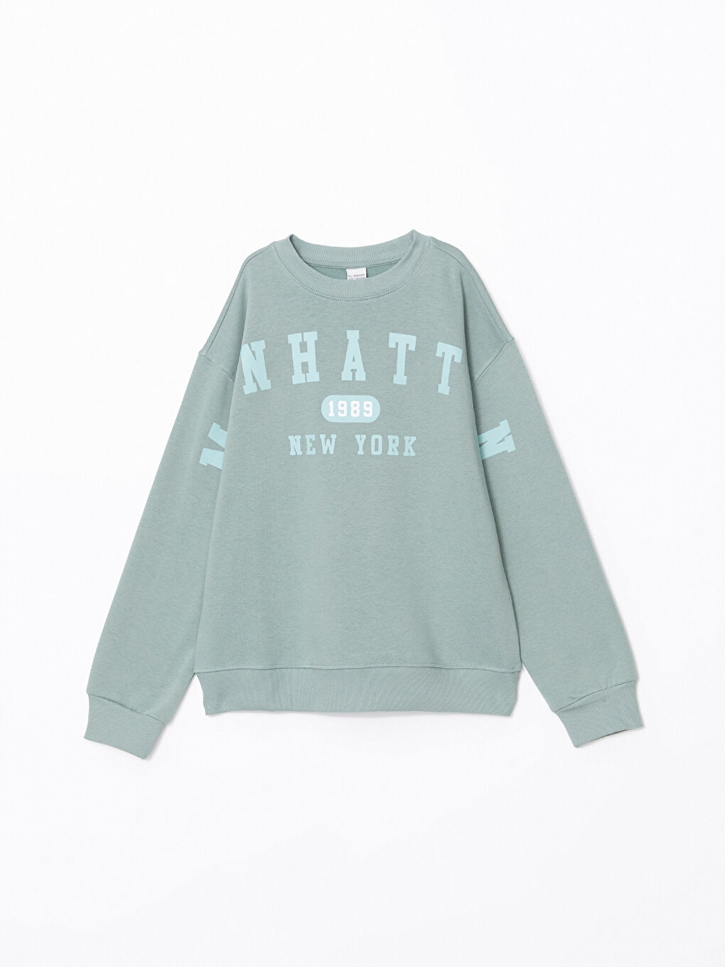 LCW Kids Yeşil Bisiklet Yaka Kız Çocuk Sweatshirt