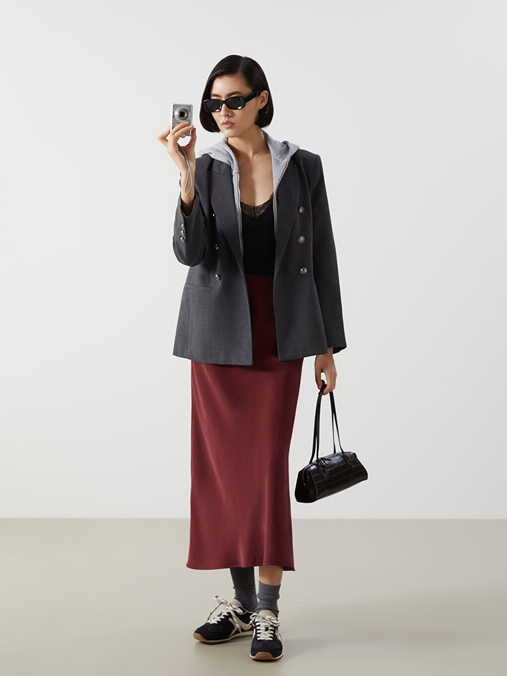 Bordo Standart Fit Kadın Etek