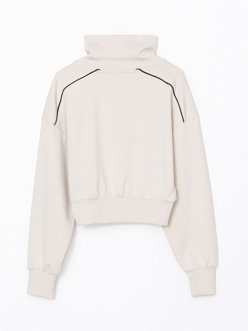 Gri Dik Yaka Baskılı Crop Kadın Fermuarlı Sweatshirt-6