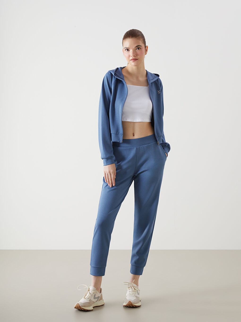 Mavi Beli Lastikli Baskılı Kadın Jogger Eşofman Altı