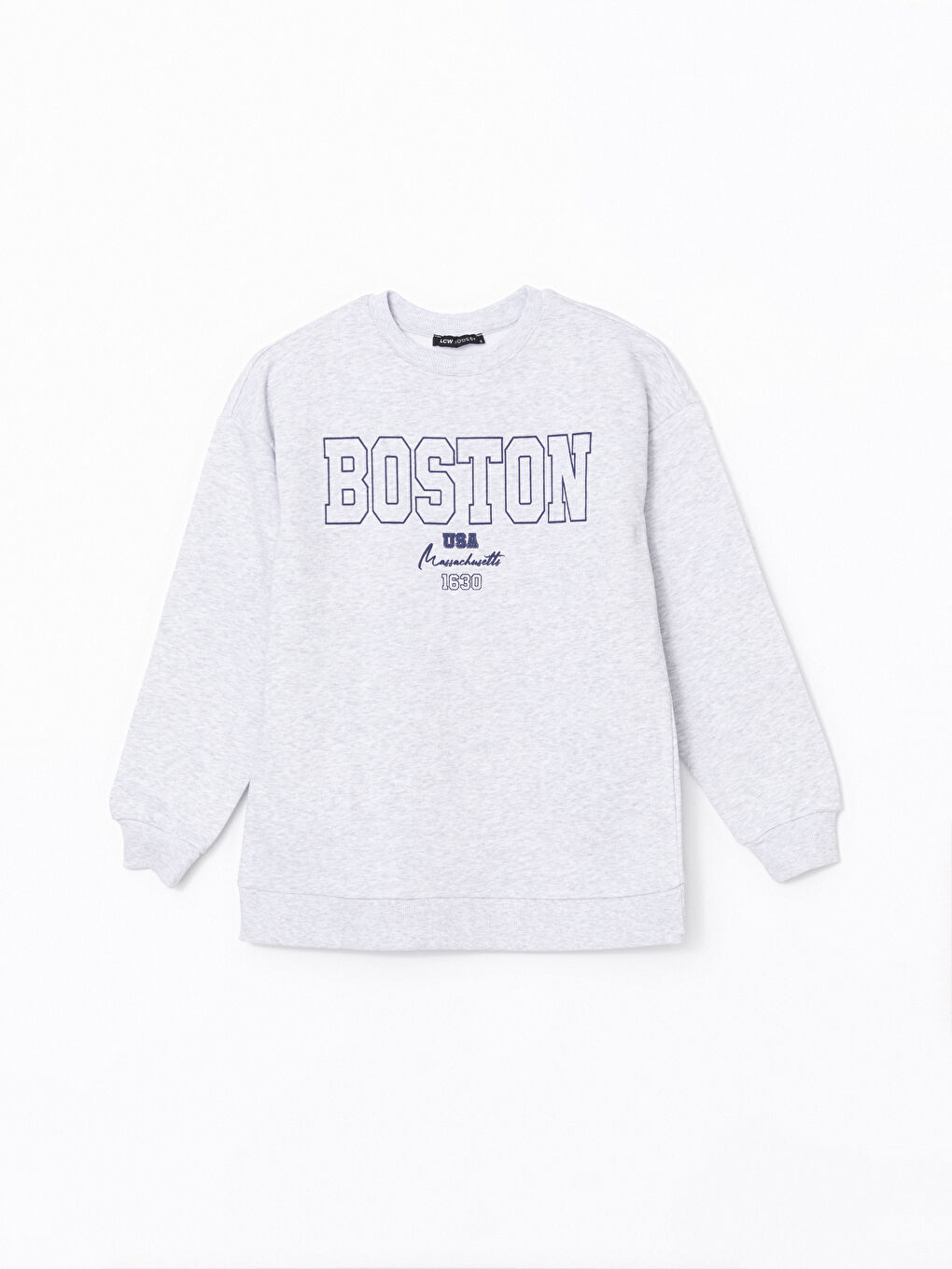 LCW Modest Beyaz Bisiklet Yaka Boston Baskılı Kadın Sweatshirt Tunik - 4